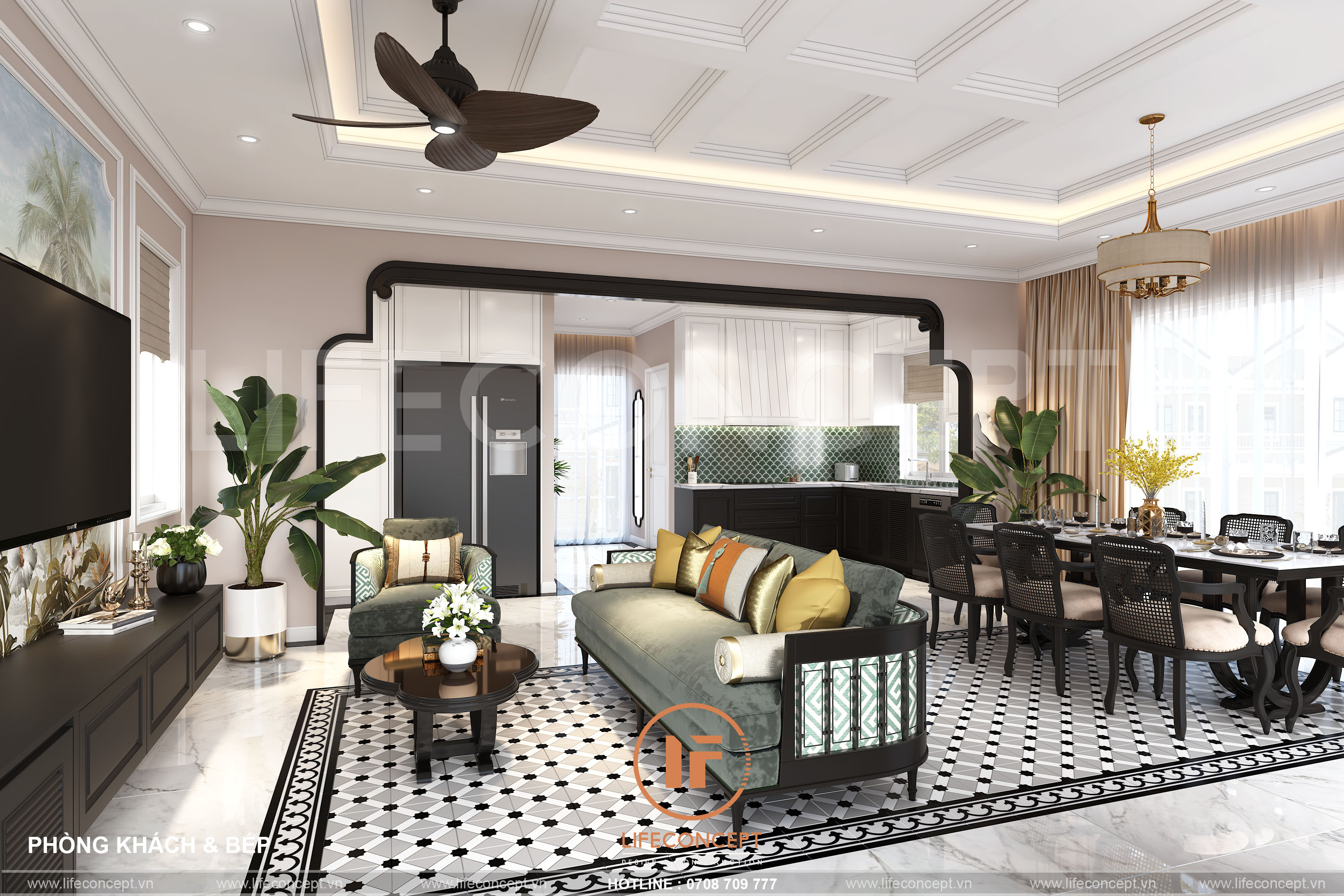 PHÒNG KHÁCH PHONG CÁCH INDOCHINE TẠI BIỆT THỰ NOVAWORLD PHAN THIẾT